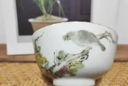 晚清淺絳彩花鳥小碗