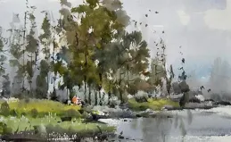 每日一展：念奴嬌（公園小景）著名海派水彩畫家吳國煉作品欣賞