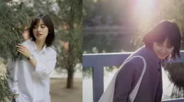 萬茜沐浴在清晨陽光下楚楚動人 隨風奔跑自由隨性