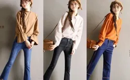 簡約出行經典款式，黑色微喇牛仔褲搭配，個性十足魅力追求！