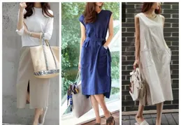 粉色翻領背心搭配白色半身裙，利落又清爽